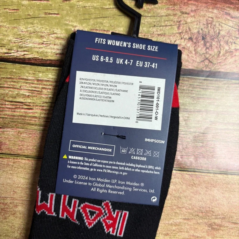 Iron Maiden Women's Socks Black Red Heavy Metal Rock Band One Size NWT